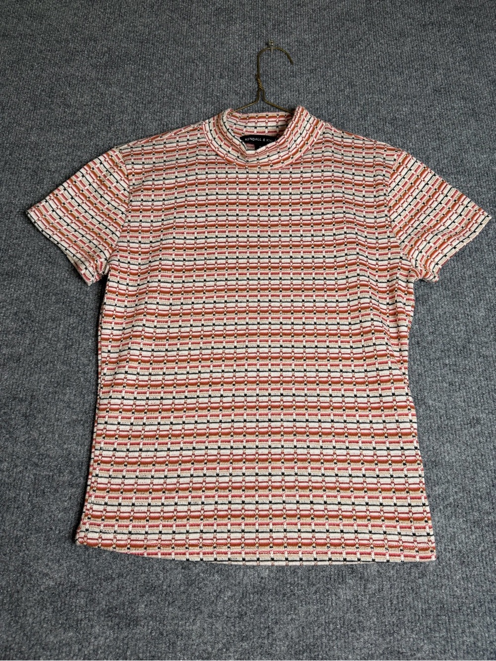 Kendall & Kylie Cream and Red Striped Short Sleeve Tee